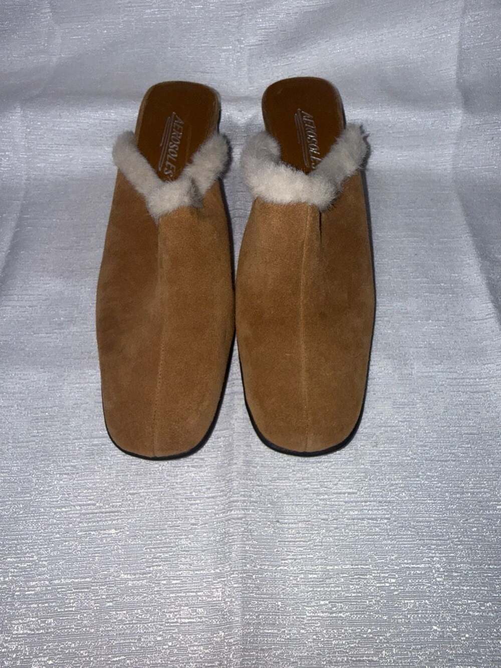 Aerosoles Riptide Brown Suede Fur-Lined Mules